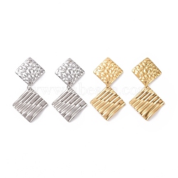 304 Stainless Steel Double Rhombus Dangle Stud Earrings for Women, Mixed Color, 41.5mm, Pin: 0.8mm(EJEW-G328-13)