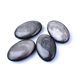 Natural Silver Obsidian Oval Sculpture Display Decorations, for Home Office Desk, 60mm(PW-WGC913E-01)