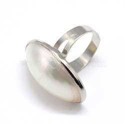 Platinum Plated Brass White Shell Finger Rings, Seashell Color, 18mm(RJEW-E023-03)