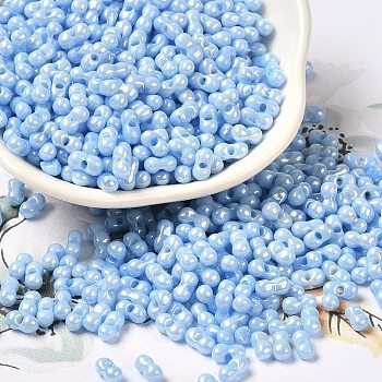Opaque Colours Luster Glass Seed Beads, Peanut, Cornflower Blue, 6x3.5x3mm, Hole: 1mm, about 7258pcs/pound