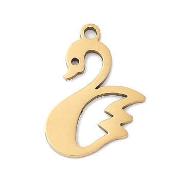 201 Stainless Steel Pendants, Swan Charms, Real 18K Gold Plated, 18x11x1mm, Hole: 1.4mm