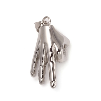 304 Stainless Steel ASL Pendants, Gesture for OK, Stainless Steel Color, 39.5x18x18mm, Hole: 8x5mm