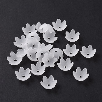 6-Petal Transparent Acrylic Bead Caps, Frosted, Flower, WhiteSmoke, 14x13x6mm, Hole: 2.2mm, about 2173pcs/500g