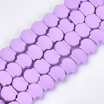 Spray Painted Non-magnetic Synthetic Hematite Beads Strands, Scallop, Violet, 8x9x4mm, Hole: 0.8mm, about 49pcs/strand, 15.7 inch