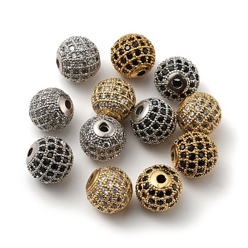 Nbeads 12Pcs Brass Micro Pave Cubic Zirconia Beads, Round, Mixed Color, 10x9.5mm, Hole: 2mm, 12pcs