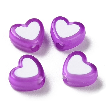 Heart Acrylic Beads, Bead in Bead, Medium Orchid, 7x8x4mm, Hole: 1.8mm, about 2777pcs/500g