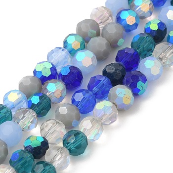 Electroplate Glass Beads Strands, Faceted(32 Facets), Half AB Color Plated, Round, Royal Blue, 6x5mm, Hole: 1.4mm, about 100pcs/strand, 20.87''(53cm)
