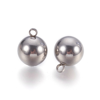 201 Stainless Steel Charms,  Round, Stainless Steel Color, 15x12mm, Hole: 2mm