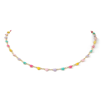 Real 18K Gold Plated Brass Enamel Heart Link Chain Necklaces, Colorful, 15.67 inch(39.8cm)