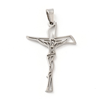 201 Stainless Steel Pendants, Crucifix Cross, Stainless Steel Color, 39.5x26.5x1.5mm, Hole: 6.5x4mm
