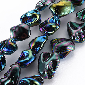 Electroplate Natural Freshwater Shell Beads Strands, Nuggets, Rainbow Color, 15~24x9~17x7~12mm, Hole: 0.8mm, about 20~23pcs/strand, 14.96 inch~15.75 inch(38cm~40cm)