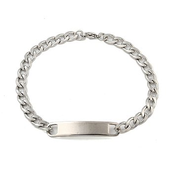 Non-Tarnish 304 Stainless Steel Curb Chain ID Bracelets for Women, Stainless Steel Color, 8-3/4x1/4 inch(22.2x0.8cm)