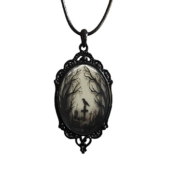 Halloween Alloy Pendant Necklaces, Crow, Black, 17.72 inch(45cm)