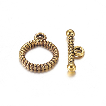 Tibetan Style Alloy Toggle Clasps, Lead Free & Cadmium Free & Nickel Free, Ring, Antique Golden, Ring: 13x16mm, Bar :6x18mm, Hole: 2mm.