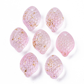 Transparent Spray Painted Glass Charms, with Golden Foil, Textured, Lemon, Pearl Pink, 14x10x9mm, Hole: 1mm
