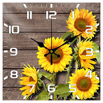 MDF Printed Wall Clock, for Home Living Room Bedroom Decoration, Square , Flower, 300x300mm
