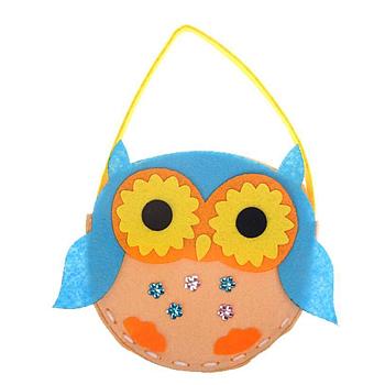 Non Woven Fabric Embroidery Needle Felt Sewing Craft of Pretty Bag Kids, Felt Craft Sewing Handmade Gift for Child Meet Best, Owl, Moccasin, 14x13x3.5cm