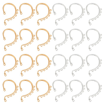 24Pcs 2 Colors Alloy Ear Cuff Findings, Climber Wrap Around Non-piercing Earring Findings with Horizontal Loops, Golden & Silver, 52x35.5x2mm, Hole: 2.3mm, 12Pcs/color