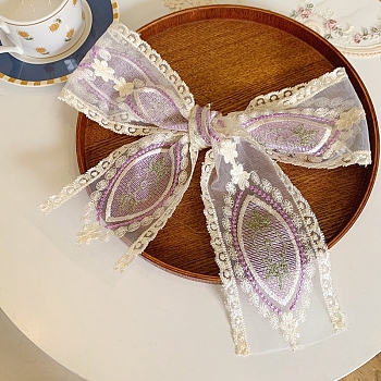 30 Yards Polycotton Embroidery Flower Lace Ribbon, Garment Accessories, Plum, 3-1/2 inch(90mm)