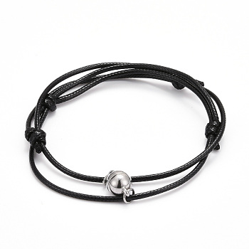 Adjustable Magnetic Bracelet for Couples, with Korean Waxed Polyester Cord and Alloy Magnetic Clasps, Black, Inner Diameter: 2~3-1/8 inch(6.35~7.95cm), 2pcs/set