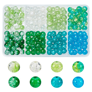 200pcs 8 Colors Spray Painted Crackle Glass Beads Strands, Round, Two Tone, Mixed Color, 8mm, Hole: 1.3~1.6mm, 25pcs/color