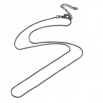 Brass Venetian Chain, Box Chain Necklaces, with Lobster Claw Clasps and Chain Extender, Long-Lasting Plated, Gunmetal, 16.65 inch(42.3cm), 0.8mm