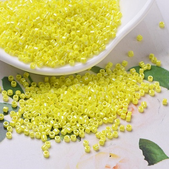 MIYUKI Delica Beads, Cylinder, Japanese Seed Beads, 11/0, (DB0160) Opaque Yellow AB, 1.3x1.6mm, Hole: 0.8mm, about 2000pcs/bottle, 10g/bottle