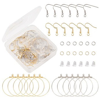 40Pcs 4 Styles 304 Stainless Steel Earring Hooks & Hoop Earring Findings, Ear Wire with 20Pcs Open Jump Rings & 20Pcs Ear Nuts, Golden & Stainless Steel Color, 19~34x17~31x1.5mm, Hole: 1~2mm, 10Pcs/style