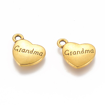 Tibetan Style Alloy Pendants, Heart with Word Grandma, Cadmium Free & Lead Free, Antique Golden, 16x17x3mm, Hole: 2mm