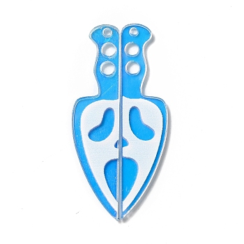 Printed Acrylic Pendants, Knife with Skull, Deep Sky Blue, 48.8x11.8x1.7mm, Hole: 1.6mm and 3mm