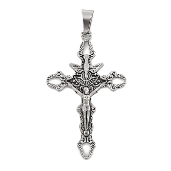 304 Stainless Steel Pendants,  Crucifix Cross Charm, Easter, Antique Silver, 52x32x3.5mm, Hole: 9.5x4.5mm