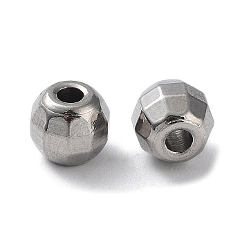 303 Stainless Steel Beads, Diamond Cut, Round, Stainless Steel Color, 5.5x5mm, Hole: 1.8mm
