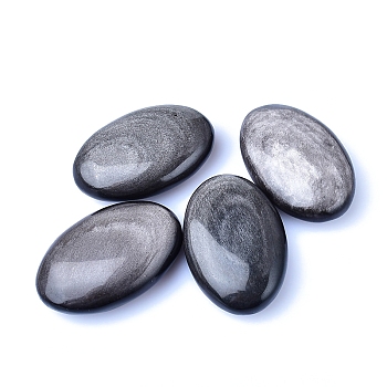 Natural Silver Obsidian Oval Sculpture Display Decorations, for Home Office Desk, 60mm