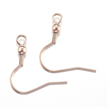 Ion Plating(IP) 304 Stainless Steel Earring Hooks, with Horizontal Loop, Rose Gold, 20x19mm, Hole: 2mm, 20 Gauge, Pin: 0.8mm