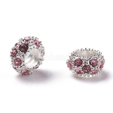 11mm Pink Rondelle Alloy + Glass Rhinestone Beads