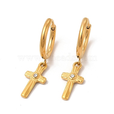 Crystal Rhinestone Cross Dangle Hoop Earring & Pendant Nacklace(SJEW-P002-03G)-2