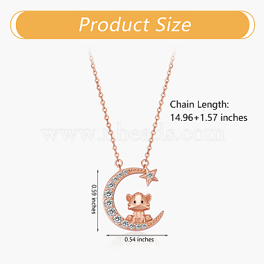 Chinese Zodiac Necklace Tiger Necklace 925 Sterling Silver Rose Gold Tiger on the Moon Pendant Charm Necklace Zircon Moon and Star Necklace Cute Animal Jewelry Gifts for Women(JN1090C)-2
