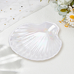 1Pc Shell Shaped Porcelain Jewelry Plate, Storage Tray for Rings, Necklaces, Earring, Floral White, 105~107x100~100.5x25~26mm(DJEW-LP0001-29)