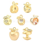 7Pcs 7 Styles Brass Pendants, Apple Charms, Golden, 10~14x9~10.5x3.7~7.5mm, Hole: 0.8~2mm, 1pc/style(KK-CJ0005-85)