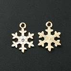 Alloy Enamel Pendants, with Rhinestone, Snowflake Charm, Light Gold, White, 20x15x2mm, Hole: 1.8mm(X-ENAM-D047-11LG)