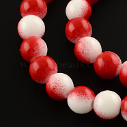 Two-Color Baking Painted Glass Bead Strands, Round, Red, 8mm, Hole: 1.3~1.6mm, about 104pcs/strand, 32.7 inch(X-DGLA-R050-8mm-24)