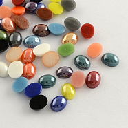 Pearlized Plated Opaque Glass Cabochons, Oval, Mixed Color, 18x13x5mm(X-PORC-S804-13x18-M)