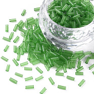 Transparent Glass Bugle Beads, Round Hole, Sea Green, 3~8x2mm, Hole: 0.7mm, about 450g/pound(SEED-N005-001-C02)