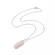 Natural Rose Quartz Bullet Pendant Necklace, Platinum Brass Jewelry for Women, 18.50 inch(47cm)(NJEW-JN04240)