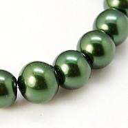 Pearlized Glass Pearl Round Beads Strands, Dyed, Dark Green, Size: about 10mm in diameter, hole: 1mm, about 85pcs/strand(X-HY-10D-B59)