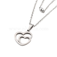 Stainless Steel Pendants Necklaces, Cable Chain Necklaces, Heart, 16.97 inch(43.1cm) Pendant: 15.5x14.5mm(NJEW-U003-01F-P)