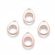 201 Stainless Steel Chain Tabs, Chain Extender Connectors, Teardrop, Hollow, Rose Gold, 13x10x0.9~1mm, Hole: 2mm(X-STAS-F192-029RG)