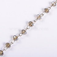 Handmade Rondelle Glass Beads Chains for Necklaces Bracelets Making, with Platinum Iron Eye Pin, Unwelded, Gray, 39.3 inch, Beads: 6x4.5mm(AJEW-JB00038-05)