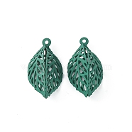 Spray Painted Iron Pendants, Leaf Charm, Teal, 26x14.5x12.5mm, Hole: 1.4mm(IFIN-E020-02)