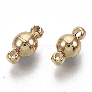 Brass Magnetic Clasps with Loops, Nickel Free, Round, Real 18K Gold Plated, 11.5x6mm, Hole: 1.8mm(KK-S354-213A-NF)